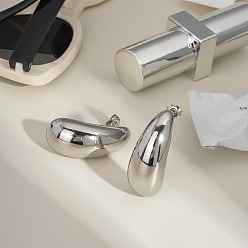 Серебро Серьги-гвоздики из нержавеющей стали в виде капель, серебряные, 38x14.9 мм