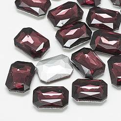 Burgundy Pointed Back Glass Rhinestone Cabochons, Faceted, Rectangle Octagon, Burgundy, 14x10x4mm