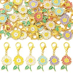 Mixed Color 30Pcs 6 Styles Alloy Enamel Sunflower Pendant Decorations, with Alloy Lobster Claw Clasps, Mixed Color, 42mm, 5pcs/style