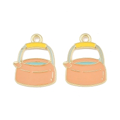 Sandy Brown Alloy Enamel Pendants, Kettle Charms, Golden, Sandy Brown, 22x17x1mm, Hole: 2mm