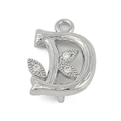 Letter D Латунные хрустальные стразы буквы звенья соединительные подвески, без кадмия, без никеля и без свинца, Реальная платина, Буква D, 14x10.5x4 мм, отверстия : 1.2 mm и 1.5 мм