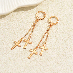 Cross Серьги-кольца с кисточками из латуни, золотые, крестик, 60 мм