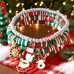 (52) Непрозрачная лаванда Рождество 304 Браслеты из нержавеющей стали с эмалированными подвесками в виде оленя, Санта-Клауса и снеговика, Набор украшений из полимерной глины и смолы для женщин., разноцветные, регулируемый