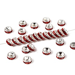 Светло-сиамский Латунь марки А горный хрусталь Spacer бисер, прямой фланец, рондель, серебряные, Light Siam, 6 мм, отверстие : 1 мм