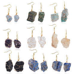 Золотой 9 пары 316 серьги-подвески из хирургической нержавеющей стали, с природных драгоценных камней, золотые, 47~73 мм