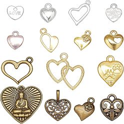 Mixed Color Tibetan Style Alloy Pendants, Heart, Mixed Color, 150pcs/box