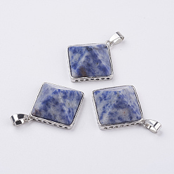 (306FM) Жонкиль матовый с лаймовой подкладкой Натуральные синие пятна яшмы подвески, с латунной найти, пирамида, платина, 28.5x32x13 мм, отверстие : 3.5x6 мм