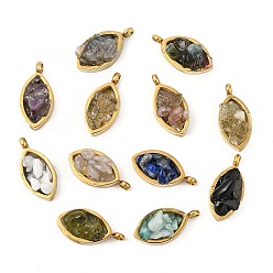 Настоящее золото 18K Натуральный смешанный камень 304 подвески из нержавеющей стали в виде конского глаза, без кадмия и без свинца, долговечный, стойки покрытие, смешанные окрашенные и неокрашенные, реальный 18 k позолоченный, 15.5x7.5x5~7 мм, отверстие : 1.8 мм