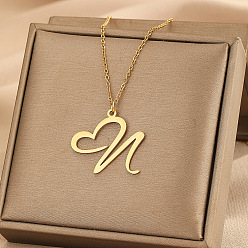 Letter N 304 ожерелья с подвеской в форме сердца из нержавеющей стали для женщин и мужчин, золотые, Письмо N, 15.75~17.72 дюйм (40~45 см)