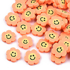 Orange Handmade Polymer Clay Cabochons, Polymer Clay Slices for Resin Crafts & DIY Projects, Flower with Smile, Orange, 9~10x9.5~10.5x2mm, about 5750pcs/1000g