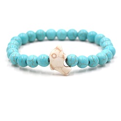 Синтетическая Бирюза Браслеты из синтетических бирюзовых бусин для мужчин и женщин, круглый и дельфиновый