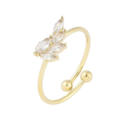 Лист 304 открытые манжеты из нержавеющей стали с микропаве из прозрачного циркония для женщин, золотые, лист, лист: 6x11.5 мм, регулируемый