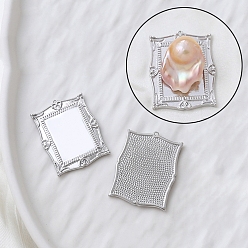 Платина Латунные подвески, форма фоторамки, платина, 35x27 мм