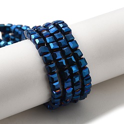 Blue Electroplate Glass Beads Strands, Faceted, Cube, Blue, 4x4x4mm, hole: 1mm