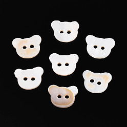 Морская Ракушка Кнопки пресноводных оболочки, 2-луночное, медведь, цвет морской раковины, 10x12.5~13x1.5~2 мм, отверстие : 1.6 мм