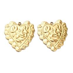 Настоящее золото 18K 304 подвески из нержавеющей стали, Сердце со цветками , ионное покрытие (ip), реальный 18 k позолоченный, 40x38x2.5 мм, отверстие : 2.5 мм