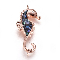 Розовое Золото Латунные микро проложить кубических ссылки циркония, с морским ушком, морской конек, розовое золото , 26x11x3 мм, отверстие : 1 мм
