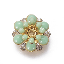 Средний Аквамарин Шапочки и конусы для бусин, латунные, с эмалью и стразами, цветок, золотые, средний аквамарин, 12x5 мм, отверстия: 0.8 mm, Внутренний диаметр: 3 mm