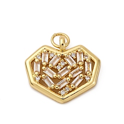 Настоящее золото 18K Латунные микро проложить кубического циркония подвески, сердце, с целью перехода в кольце, долговечный, без кадмия и без свинца, стойки покрытие, реальный 18 k позолоченный, 18x20x3 мм, отверстие : 3 мм