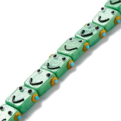 Medium Sea Green Handmade Lampwork Beads Strands, Robot Head, Medium Sea Green, 13.5~14x10~17x7~8mm, Hole: 1mm, about 20pcs/strand, 11.30 inch(28.7cm)
