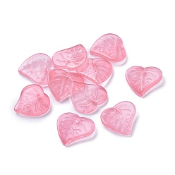 Hot Pink Imitation Jade Glass Pendants, Leaf, Hot Pink, 15x15x3mm, Hole: 1.2mm