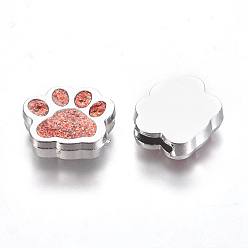 Red Alloy Enamel Slider Charms, Dog Paw Prints, Platinum, Red, 13x15.5x4.5mm, Hole: 2x8mm