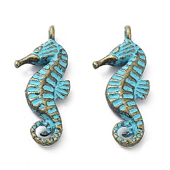 Sea Horse Подвески из сплава, античная бронза и синяя патина, морской конек, 22x8.5x3 мм, отверстие : 1.5 мм