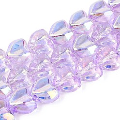 Лиловый Гальванизируйте прозрачное стекло бисер нитей, сердце, с покрытием AB цвета, граненые, окрашенный и сердечный, сирень, 12~13x14~15x8~9 мм, отверстие : 1~1.2 мм, около 60~61 шт / нитка, 28.35~29.13 дюйм (72~74 см)