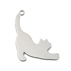 Stainless Steel Color 201 Stainless Steel Pendants, Cat Shape Charms, Stainless Steel Color, 25.5x21x1mm, Hole: 1.5mm
