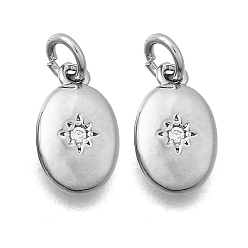 Платина Латунные микро проложить кубического циркония подвески, овал со звездочками, стойки покрытие, прочное покрытие, без кадмия и без свинца, с целью перехода в кольце, платина, 13x8x3.5 мм, отверстие : 3.5 мм