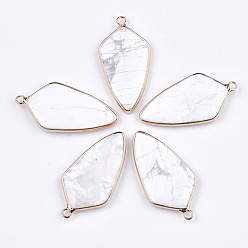 Howlite Natural Howlite Pendants, with Brass Findings, Kite, Golden, 40~42x21x3.5~4.5mm, Hole: 2mm