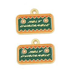 Rectangle Подвески из сплава с эмалью на тему Синко де Майо, золотые, слово святой гуакамоле, прямоугольные, 14x20x1 мм, отверстие : 1.6 мм