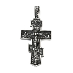Античное Серебро 304 подвески из нержавеющей стали, русский православный крест, без свинца, без кадмии и без никеля, античное серебро, 65x32x4~9 мм, отверстие : 10x5 мм