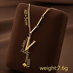 Letter V 304 кулон с инициалом из нержавеющей стали с ожерельем из игральных костей, золотые, Буква V, 15.75 дюйм (40 см), Кулон : 22x14 мм