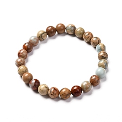 Аква Терра Яшма Браслет из натуральной аква-терра яшмы с круглыми бусинами стрейч для мужчин и женщин, бусина : 8 mm, внутренний диаметр: 2-1/8 дюйм (5.4 см)