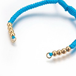 Deep Sky Blue Nylon Cord Braided Bead Bracelets Making, with Brass Beads, Long-Lasting Plated, Real 24K Gold Plated, Deep Sky Blue, 10-1/4 inch(26cm)~11-5/8 inch(29.6cm)