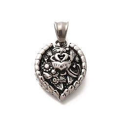 Античное Серебро 304 подвески из нержавеющей стали, лист с короной, античное серебро, 27x21.5x8.5 мм, отверстие : 8.5x5.5 мм