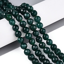 чирок Окрашенные природные белый нефрит бисер пряди, круглые, граненые, зелено-синие, 8 мм, отверстие : 0.9 мм, около 49~50 шт / нитка, 37~38 см