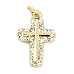 Настоящее золото 18K Латунные микропаве прозрачные подвески с фианитом, крест прелести, без кадмия и без свинца, долговечный, стойки покрытие, с целью перехода в кольце, реальный 18 k позолоченный, 19.5x12.5x2.5 мм, отверстие : 3 мм