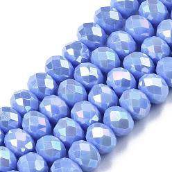 Light Sky Blue Electroplate Glass Faceted Rondelle Bead Strands, AB Color Plated, Light Sky Blue, 6x4mm, Hole: 1mm, about 87~90pcs/strand, 15.7 inch