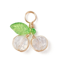 Прозрачный Подвески из вишневого стекла, с медной проволокой светло-золотистого цвета и акрилом, граненый(32 граненый), прозрачные, 16.5x15x5.5 мм, отверстие : 3.5 мм