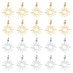 Золотой & Цвет Нержавеющей Стали 20 шт. 2 цвета 201 подвески из нержавеющей стали с изображением солнечного затмения, солнце, золотые и нержавеющая сталь цвет, 17x16x1 мм, отверстие : 3 мм, 10 шт / цвет