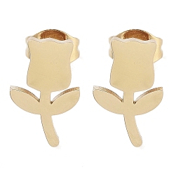 Золотой Вакуумное покрытие pvd 304 серьги-гвоздики из нержавеющей стали для женщин, цветок, золотые, 11.5x7.5 мм