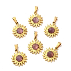 Аметист Ограненные солнечные подвески из натурального аметиста, золотистый тон 304 подвески из нержавеющей стали, 18x15.5x4.5 мм, отверстие : 6x3 мм