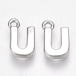 Letter U Brass Charms, Letter, Nickel Free, Real Platinum Plated, Letter.U, 8.5x5.5x1.5mm, Hole: 0.8mm