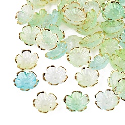 Light Green Plastic Bead Caps, 5-Petal Flower, Two Tone, Golden Metal Enlaced, Light Green, 10~11x10~11x4mm, Hole: 1.6mm, about 2140pcs/bag