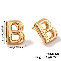 Letter B Латунь серьги, золотые, В письме, 17x14 мм