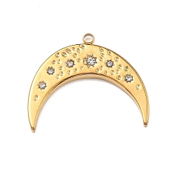 Луна 304 подвески из нержавеющей стали, со стразами, реальный 18 k позолоченный, луна, 20x23x2 мм, отверстие : 1.6 мм