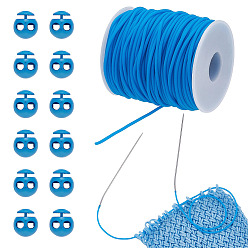 Dodger Blue 1 Roll Hollow Pipe PVC Tubular Synthetic Rubber Cord, with 20Pcs Plastic Cord Locks, Dodger Blue, 2mm, Hole: 1mm, about 54.68 yards(50m)/roll