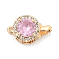 Pink Латунные микро проложить кубического циркония ящик с застежками, со стеклом, без никеля , плоско-круглые, реальный 18 k позолоченный, розовые, 16.5x10x7 мм, отверстие : 1.2 мм